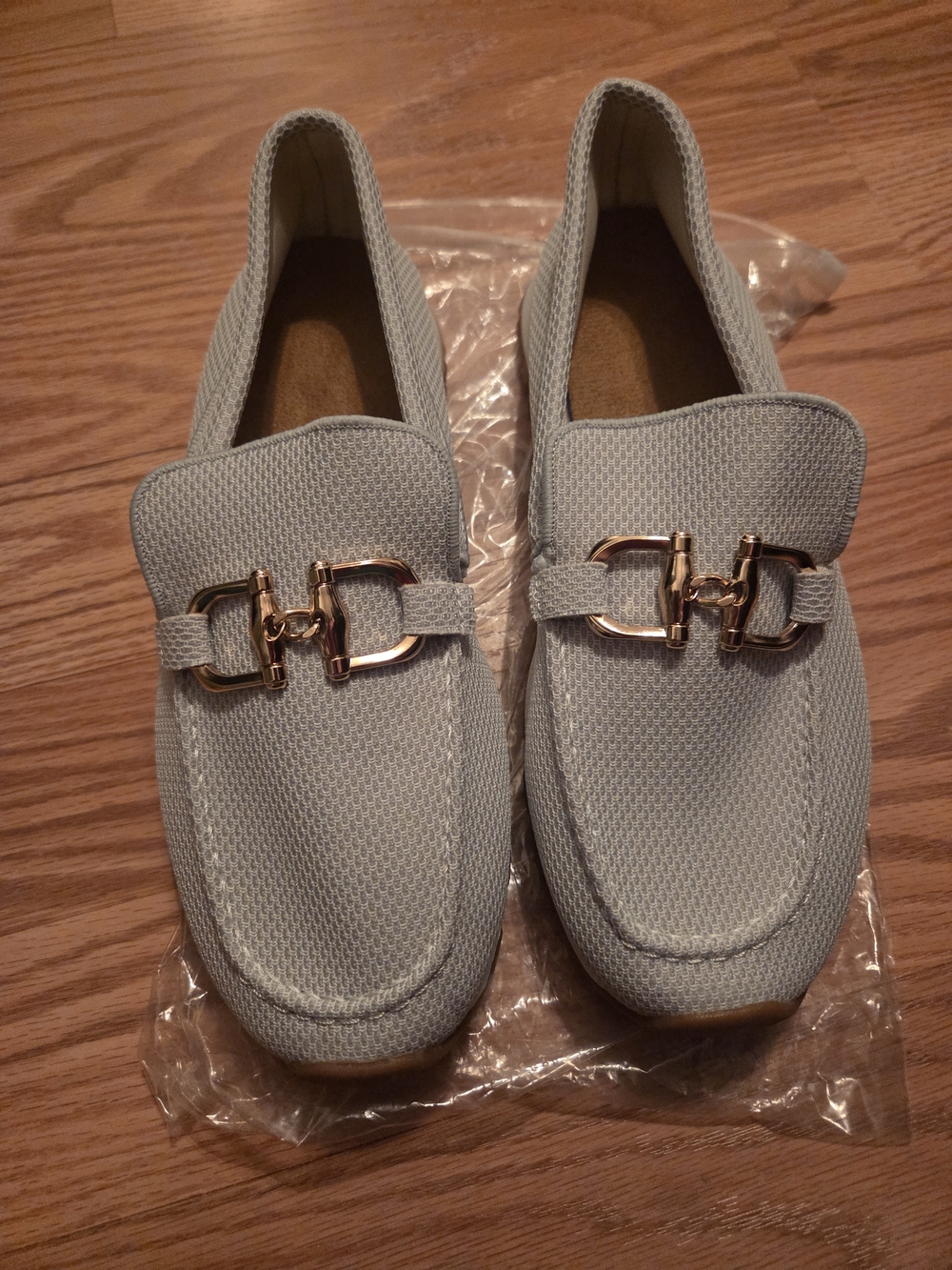 Women's Light Gray Slip-On Loafers with Gold Accent